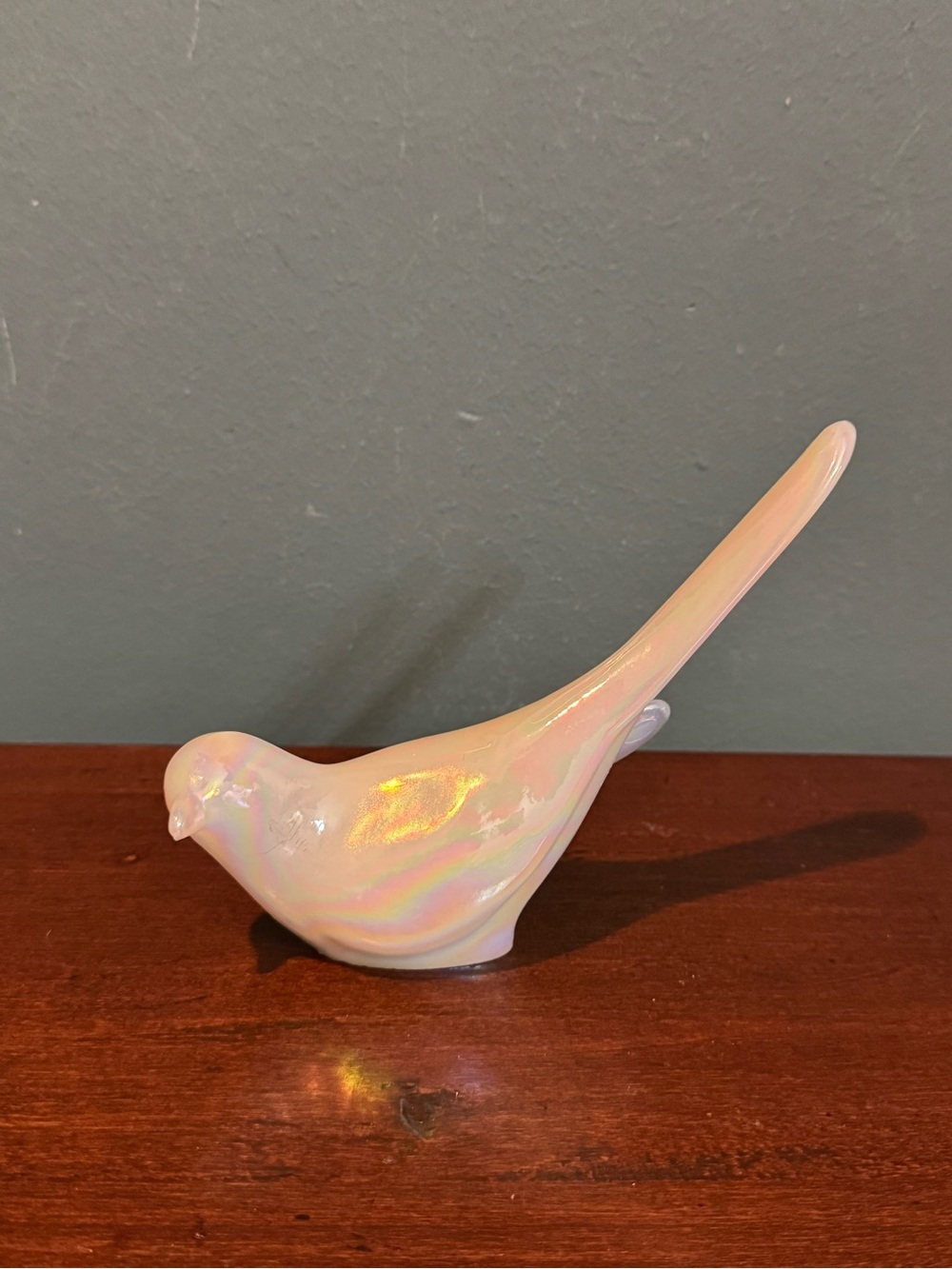 vintage Fenton iridescent white opalescent "Bird of Happiness" glass figurine